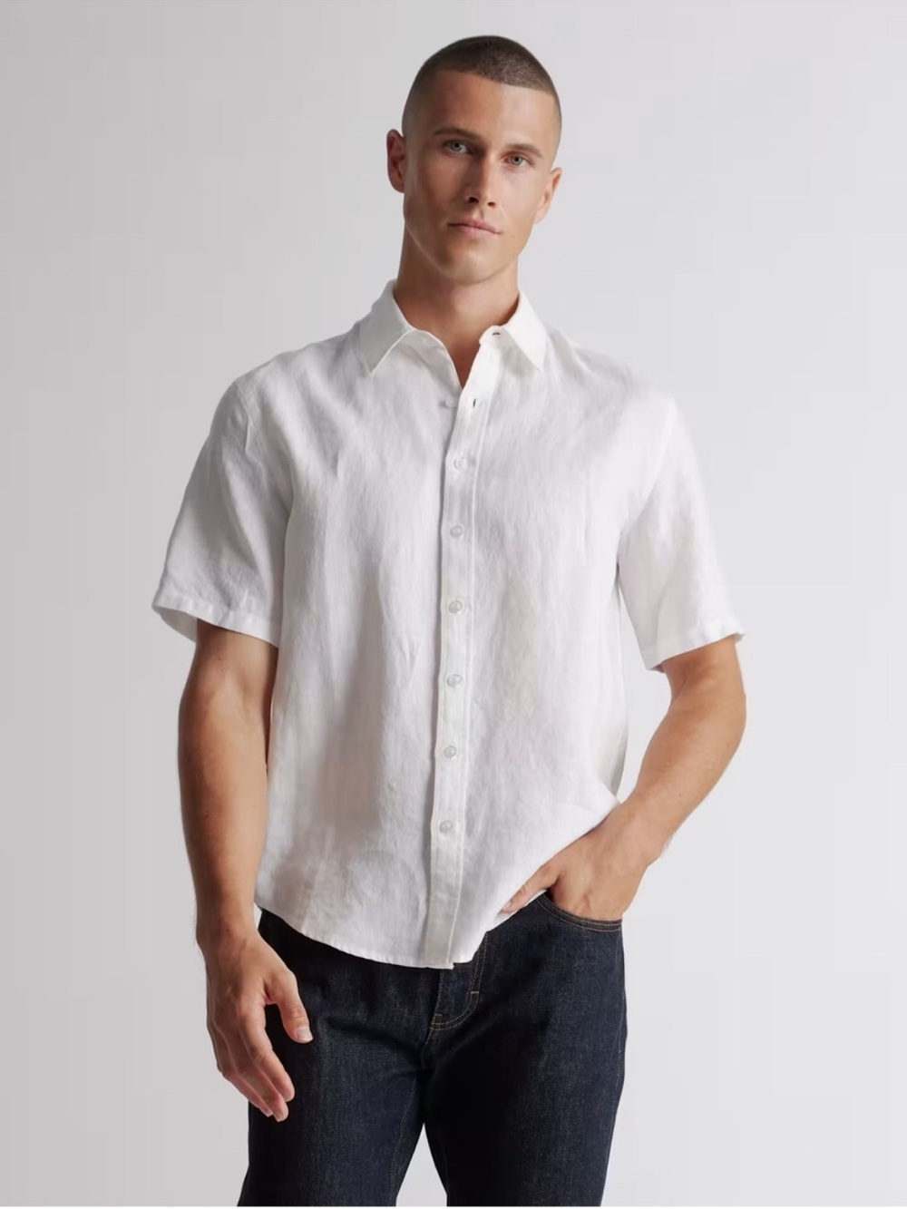 Quince 100% European Linen Relaxed Short Sleeve Shirt L White